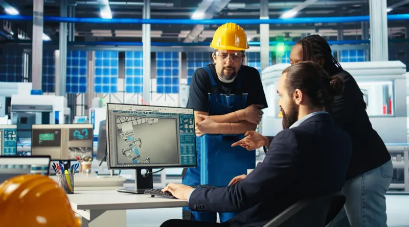 Equipo de ingeniería aplicando IA y software especializado